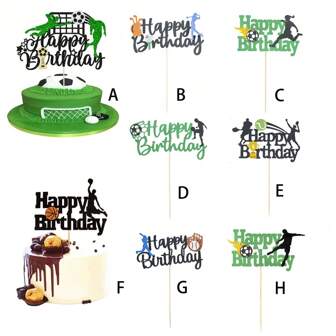 1 Stück Sportball-Thema "Happy Birthday"-Kuchenaufsatz, glitzerndes "Happy Birthday"-Schild, Fußball, Basketball, Baseball, Golf, Tennisspieler, Kuchenaufsatz, Dekorationen für Sport-Motto-Geburtstagsparty-Dekoration, Weihnachten