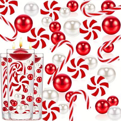 7268 件花瓶填充亚克力拐杖糖漂浮蜡烛中心装饰、家居装饰、桌面摆饰、新年、冬季、婚礼装饰、桌面装饰、中心装饰、人造花、塑料花