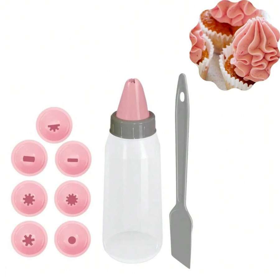 CAKE DECORATOR WITH 8 NOZZLES 350 ML AND SPATULA - Hồng - Xem 1