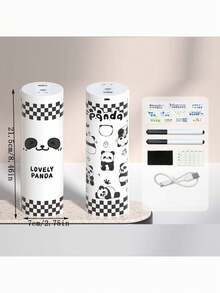 1 件指纹密码锁铅笔盒双层圆柱形可爱笔袋带镜子可擦除记事本计算器 - 彩色 - 查看 3