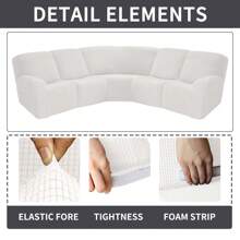 5-Seat Recliner Sofa Cover Jacquard Stretch Sectional For L Shape Corner Sofa Slipcover Anti Slip Protector Sectional Corner Sofa Couch Sofa Set For Living Room - 奶油白 - 查看 8