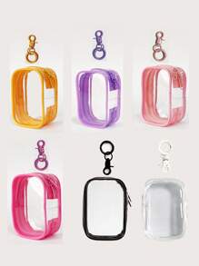 1pc Portable Waterproof Charger Storage Bag, Headphone Travel Data Cable Storage, Plush Toy Figure Dustproof Storage Bag, Pu Transparent Portable Travel Storage Bag, Jade Transparent Protective Cover, Colorful Square With Lobster Clasp, Suitable For Vacation, Travel, Business Trip, Commuting, Class, Daily Use, Can Be Matched With Different Types Of Bags - Multicolor - View 2