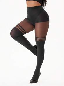 1 pieza Medias altas de mujer con estampado de jacquard, cómodas - Negro - Ver 3