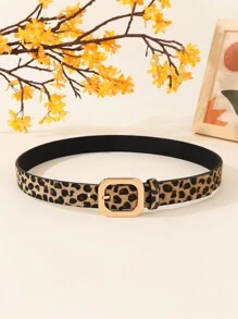 1条女士经典时尚搭扣腰带，2.8厘米宽PU皮革腰带，适合搭配连衣裙和牛仔裤 - 豹紋 - 查看 5