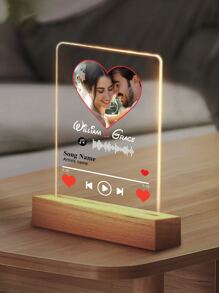 1pc Custom LED Night Light, Custom LED Music Plaque, Personalized Led Lamp With Picture And Wooden Base, Personalized Song Acrylic Plaque, Custom Picture Song Lamp, Music Photo Plaque Gift, Light Up Music Plaque, Valentines Gift, Couple Gift, First Wedding Anniversary Gift, Housewarming Gifts, Gift For Boyfriend/ Her/ Wife/ Husband Christmas Gift - Xiao Fang 1p + Love Music 5 - View 3