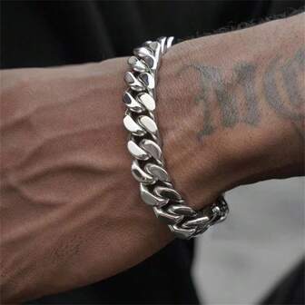 1 pezzo Braccialetto in acciaio al titanio stile hip hop urban, regalo della festa del papà, per la scuola