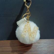 1pc Cute Letter Shaped Zinc Alloy Keychain, Keyring Spring/Summer/Autumn/Winter, Black English Letters & Fuzzy Ball Decor Car Accessories Bag Charm Backpack For School Goth Y2k Christmas Gift Ideas Bag Accessories Lanyards With Id Holder Car Accessories Bag Charms Car Teacher Friend Sister - Black + White - View 35