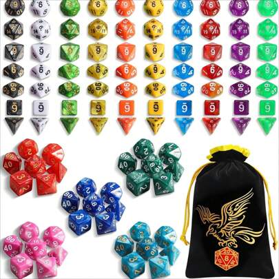 D&D Dice Set 20 X 7 Polyhedral Dice (105pcs) With 1 Large Flannel Bag, D&D Dice (D4 D6 D8 D10 D% D20) For D-N-D RPG MTG Table Games