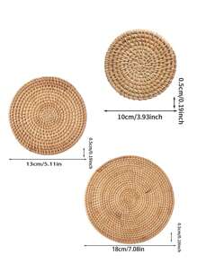 1 件/3 件家用厨房、餐厅、客厅藤制杯垫，隔热、防刮、防尘，适用于派对、礼物、生日、圣诞节