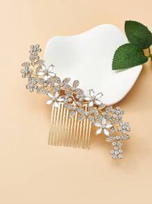 新娘头饰、合金水钻发梳、时尚婚礼配饰、发饰、复古风格照片碟、水晶发梳、优雅侧梳、学习用品、伴娘礼物、派对造型 - 金色 - 查看 1