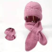 3 件套女士冬季厚羊毛围巾和帽子套装 - 1 件弹性涤纶针织头带 - 手洗，休闲纯色配饰，保暖防风 - 彩色 - 查看 11