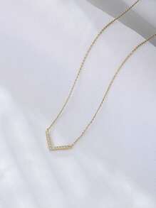 1 chiếc vòng cổ mặt dây chuyền Cubic Zirconia hình chữ V bằng bạc Sterling S925, thiết kế tối giản, đá lát hoàn toàn, kiểu choker - Vàng - Xem 3