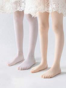 1入組女孩透氣白色緊身連褲襪，具有網眼細節和底部開口，適合日常穿著。 - 米色 - 查看 13