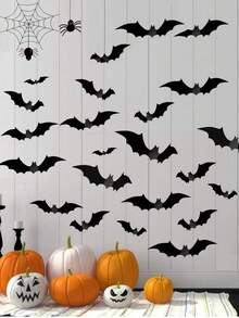 28pcs/Set Halloween Wall Bat Decorations, 4 Different Sizes 3D Realistic Horror Bat Stickers, Black Plastic Fake 3D Bat Stickers For Party Home Window Decor, Suitable For House, Window, Home, Yard, Indoor, Bathroom, Bar, KTV, Haunted House And Halloween Party Supplies,Christmas