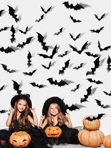 28pcs/Set Halloween Wall Bat Decorations, 4 Different Sizes 3D Realistic Horror Bat Stickers, Black Plastic Fake 3D Bat Stickers For Party Home Window Decor, Suitable For House, Window, Home, Yard, Indoor, Bathroom, Bar, KTV, Haunted House And Halloween Party Supplies,Christmas