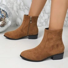 2024 Autumn Winter New Arrival Platform Chunky Heel Women Shoes Mid-Heel Boots British Style Short Boots Women Faux Suede Ankle Boots - Brown - View 11