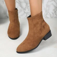 2024 Autumn Winter New Arrival Platform Chunky Heel Women Shoes Mid-Heel Boots British Style Short Boots Women Faux Suede Ankle Boots - Brown - View 10