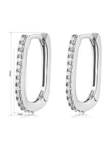 HuooNew 1pair Advanced 925 Sterling Silver Ellipse & Square Shape Micro Inlaid Cubic Zirconia Earrings, Unisex Silver Jewelry For Gift