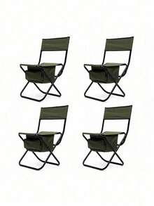 4-Piece Folding Outdoor Chair With Storage Bag, Portable Chair For Indoor, Outdoor Camping, Picnics And Fishing,Green - 綠色+鋼-2 - 查看 5