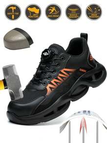 男士旋转系带安全鞋，钢制封闭式鞋头，防砸，防刺穿，运动风格工作靴，时尚透气工业防护鞋，适合春季、秋季、冬季 - 彩色 - 查看 1