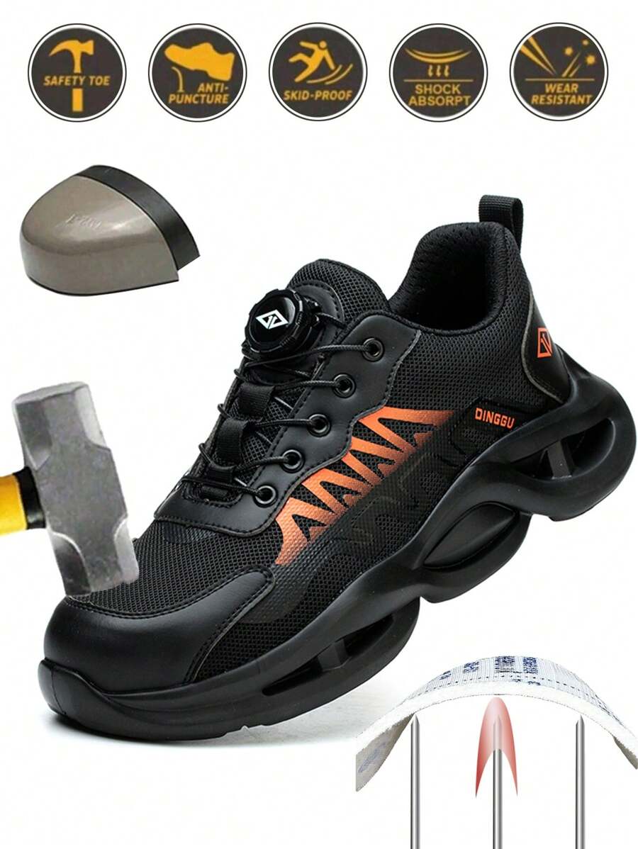 男士旋转系带安全鞋，钢制封闭式鞋头，防砸，防刺穿，运动风格工作靴，时尚透气工业防护鞋，适合春季、秋季、冬季 - 彩色 - 查看 1