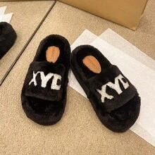 Dép đế mềm, thích hợp cho đi ngoài trời và trong nhà, giày lười đi trong nhà bằng vải nhung - màu đen - Xem 7
