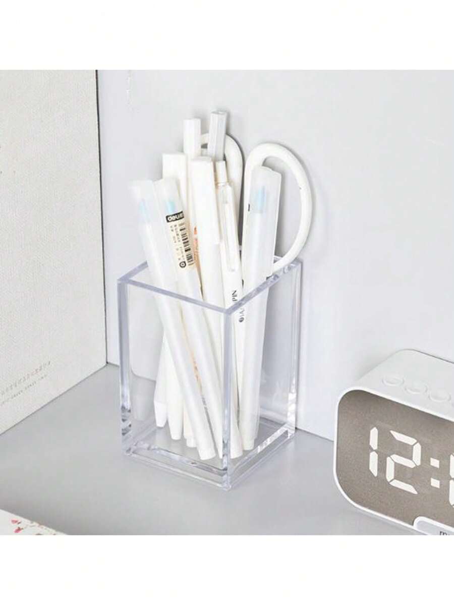 1 Hộp đựng cọ trang điểm bằng acrylic trong suốt có 1 ngăn, thích hợp để đựng và sắp xếp bút chì và cọ trang điểm để bàn. Dùng cho văn phòng và gia đình - Trong sáng - Xem 1