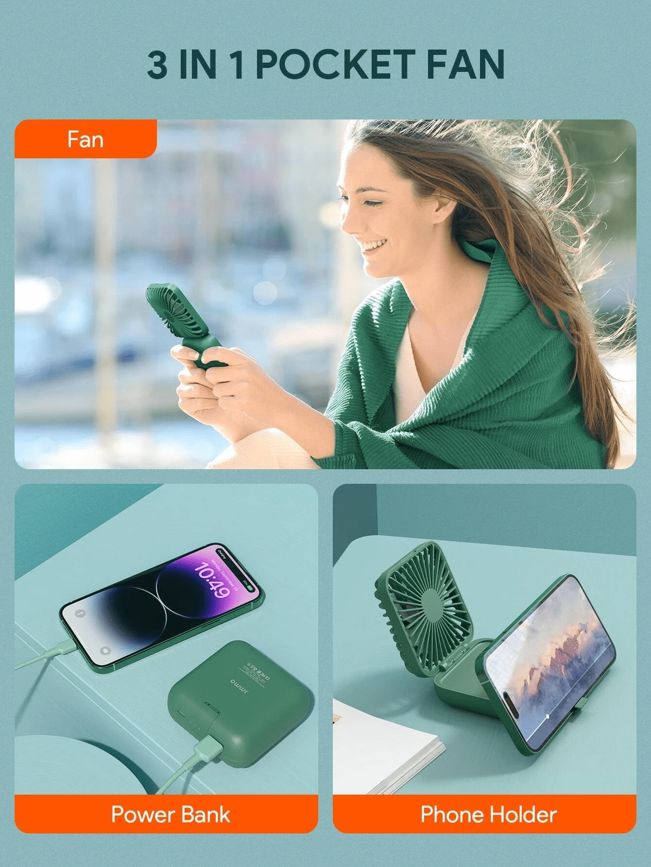 Portable Rechargeable Small Fan, 3 Speed Adjustment, With 5000 MAh