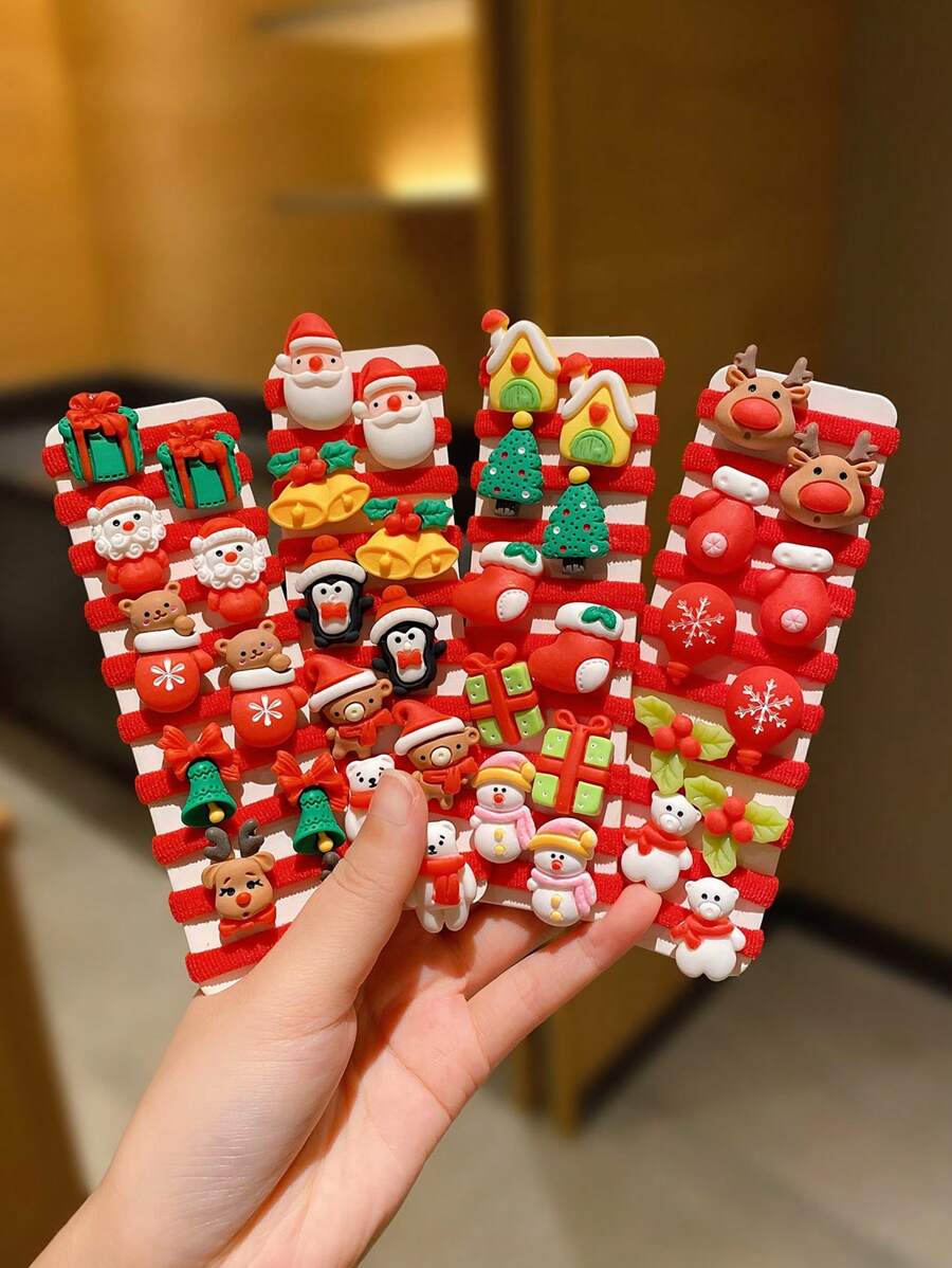 10/20/30pcs Cute Cartoon Christmas Hair Scrunchies For Women - Multicolor - View 1