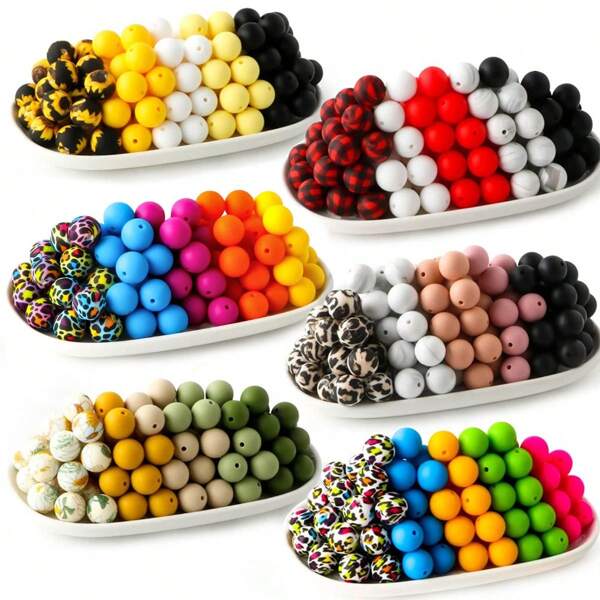 50 Piezas Cuentas de silicona de 15mm de varios colores, cuentas de silicona a granel para hacer llaveros, cuentas de silicona para hacer pulseras y collares, y cuentas de silicona redondas para bolígrafos