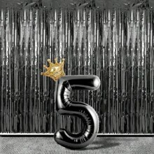 2 个黑色超大尺寸皇冠和数字铝箔气球，数字 0-9 可选，带 1 个胶点和 1 根吸管，非常适合周年纪念装饰、生日派对、除夕背景装饰、派对装饰、圣诞节 - 黑色 - 查看 21