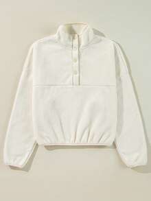 Acelitt 白色羊毛半拉链前扣式缺口领落肩连帽衫 - 白色 - 查看 3