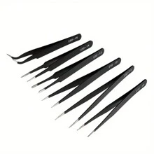 6 piezas/set de pinzas de precisión - Acero inoxidable antiestático, mangos ergonómicos antiestáticos, adecuado para bricolaje, joyería, reparación de electrónica - Negro - Ver 13