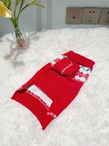 圣诞宠物服装 - 1 件红色宠物毛衣，温暖的红色雪花图案针织上衣，秋冬季狗和猫服装 - 彩色 - 查看 7