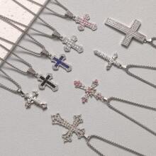 1 件男士/学生时尚水钻吊坠项链 - 彩色 - 查看 1