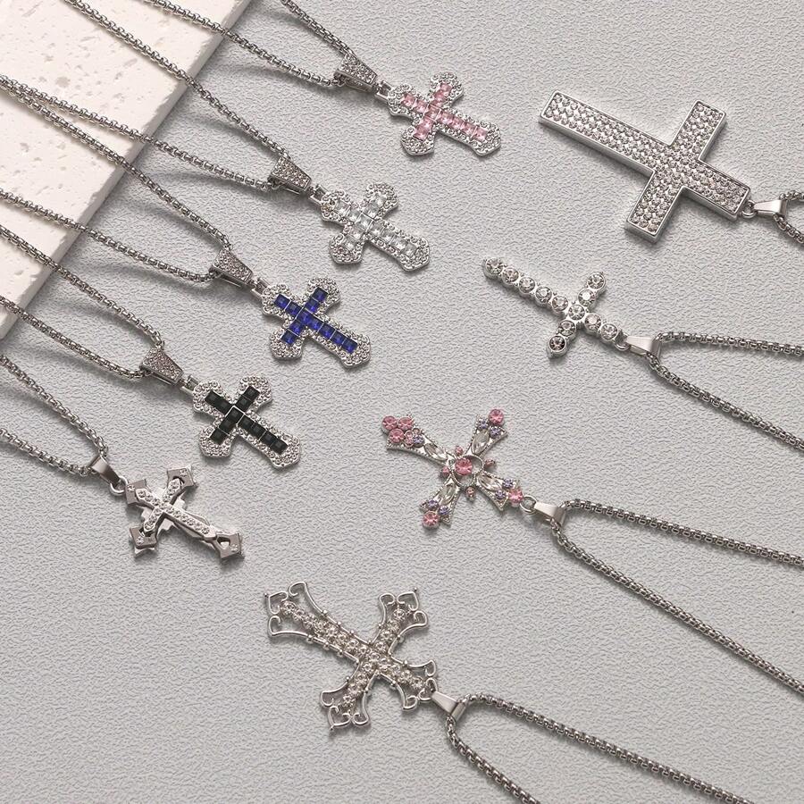 1 件男士/学生时尚水钻吊坠项链 - 彩色 - 查看 1