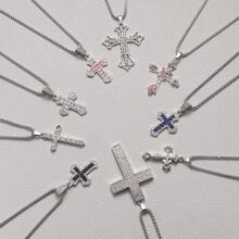 1 件男士/学生时尚水钻吊坠项链 - 彩色 - 查看 2