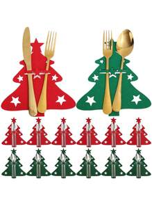 10/20pcs Christmas Tree Design Cutlery Holders, Felt Silverware Storage Bag, Red & Green Knife Fork Covers For Xmas Party Dinner Table Dinnerware Decorations Supplies,Christmas - Multicolor - View 8