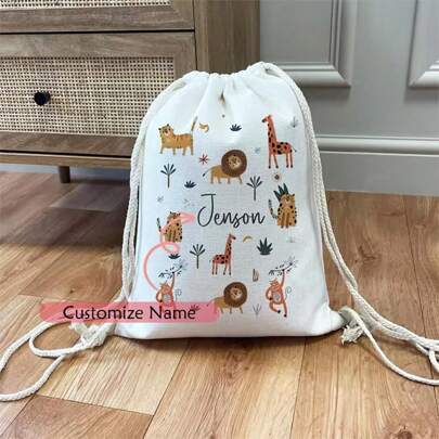 Personalized Custom Name Jungle Zoo Animals Toy Sack First 1st 2nd 3rd 4th 5th Birthday Party Christmas Christening Baptism Gift Present Drawstring Bag, Halloween, Halloween Decoration, Summer Holiday, Multi-Functional, Durable, Ornamental, Reusable, Exquisite, Stylish, High-Quality, Colorful, Modern, Custom, Personalized, Unique, For Valentine's Day, For Mother's Day, For Birthdays, For Father's Day, For Graduation, For Weddings, For Housewarming
