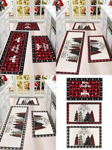 1 pieza Felpudo de Bienvenida de Navidad Alegre, Alfombra de Piso con Estampado a Cuadros de Árbol de Navidad y Alce, Antideslizante y Absorbente para Interior/Exterior, Decoraciones Navideñas 2024 para Decoración del Hogar, Baño, Cocina, Regalos de Navidad, Feliz Año Nuevo 2025, Decoraciones del Hogar para Festivales y Días Festivos - Multicolor - Ver 1