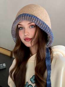 1 件女式可调节针织连帽帽，柔软毛绒内衬双色保暖无檐小便帽，适合秋冬户外、休闲和运动 - 彩色 - 查看 9