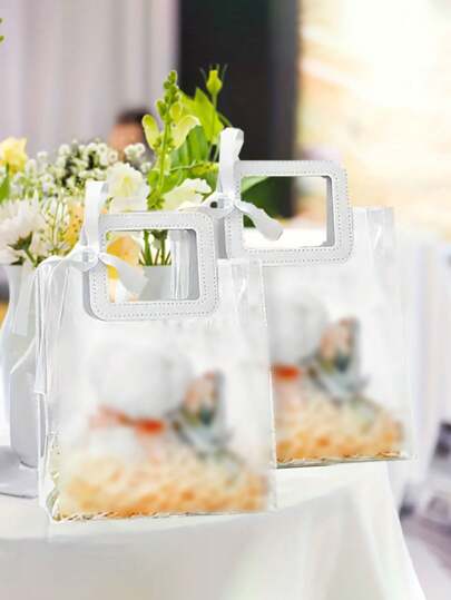 10pcs/Set Frosted Clear Round Handbag, Valentine's Day Shower Gift Bag, Wedding Gift Bag, Candy Bridesmaids Gift Bag, Jewelry Store Bag, Wedding Bridesmaid Gift Bag, Gift Packaging Bag, Apparel Shopping Bag, Cute Handbag, PVC Reusable Gift Bag