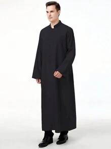 Bata de hombre de unicolor con cuello Mao y abotonadura semi-abierta