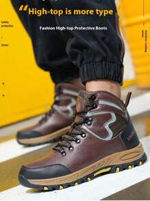 女士防水防刺穿工作运动鞋男士坚不可摧安全鞋轻便安全靴棕色徒步男式钢头工作靴 - 棕色 - 查看 4