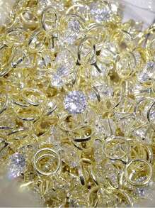 2Pcs/Pack Gold White Rhinestone Ring Nail Art Charm 3D Alloy High Quality Gold/Silver Wedding Nail Ring Decoration Diy Japanese Design Glitter Luxury Nail Ring Decor Parts Supplies Nails Nail Charms Nail Gems - Multicolor - View 5
