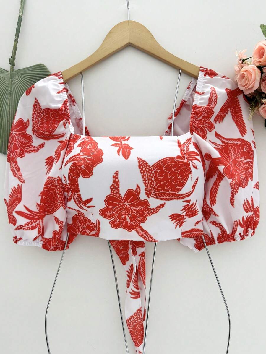 Printed Fashion Top. - 橘色 - 查看 1