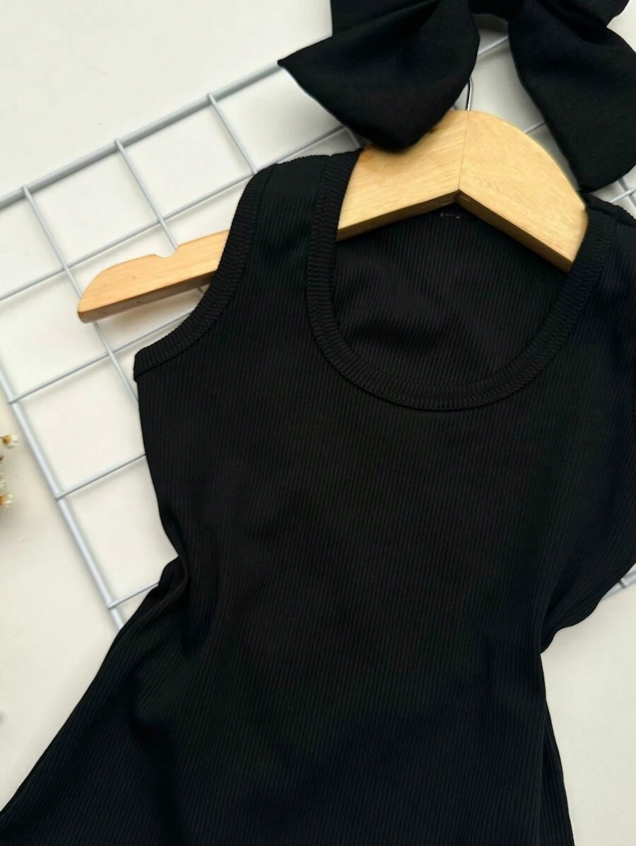 Kids' Ribbed Racerback Tank Top Stylish Girls' Clothing - 黑色 - 查看 1