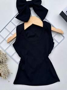 Kids' Ribbed Racerback Tank Top Stylish Girls' Clothing - 黑色 - 查看 3