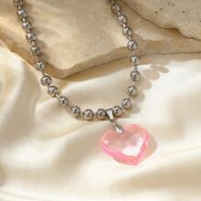 2.5cm European And American-Style Simple Faux Pearl Choker With Heart Shaped Charm Pendant For Women Valentines,Mom,Mother,Mother's Day,Gift