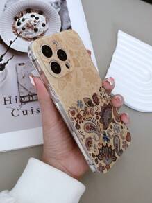 1pc Transparent TPU Anti-Fall Vintage Floral Painted Phone Case Compatible With Iphone 15 Pro Max, S24 Ultra, Compatible With Redmi 13C,International Version, Not The Domestic Version - Multicolor - View 3